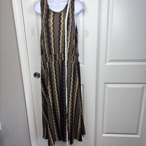 Suzanne Betro XL Brown Chevron Zigzag Sleeveless Maxi Dress Lined Stretch Boho